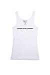 Content baby content tank top. White with black print